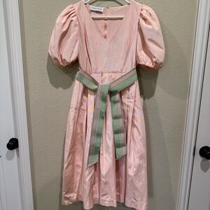 Morton Myles Peachy Pink Dress Sz 8 Vtg Belted Union USA